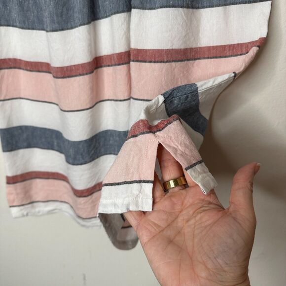 Loft Gray White Pink Stripe Linen Blend Halter Neck Sleeveless Blouse Keyhole SM - Picture 6 of 10